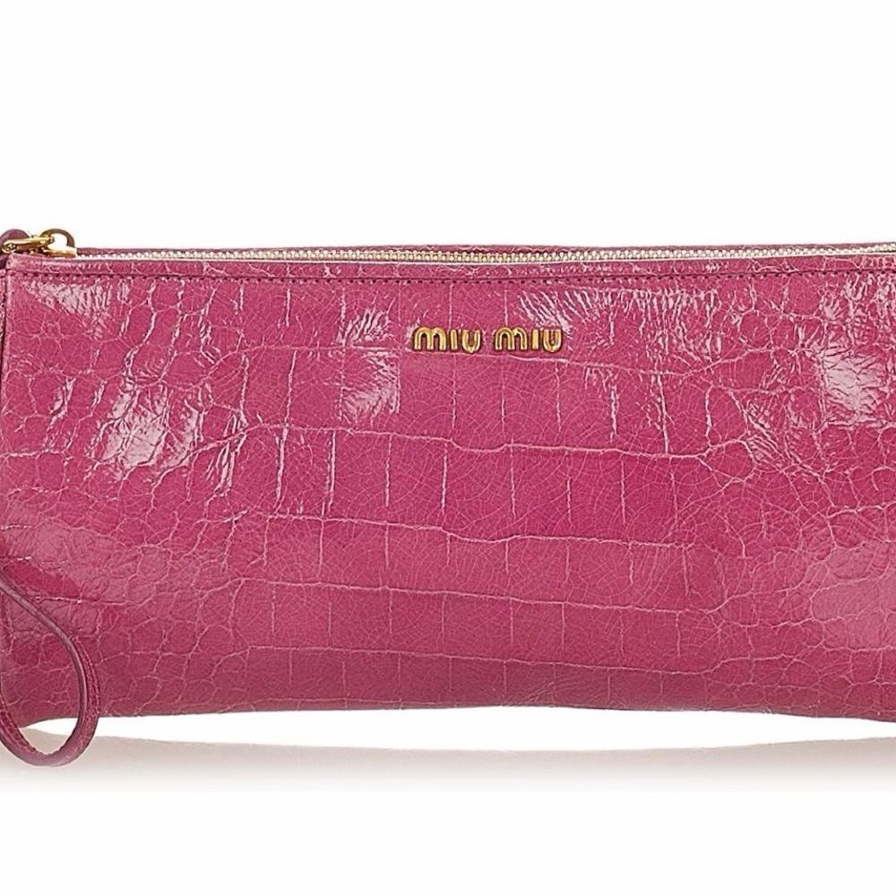 Miu Miu Vibrant Pink Embossed Wristlet